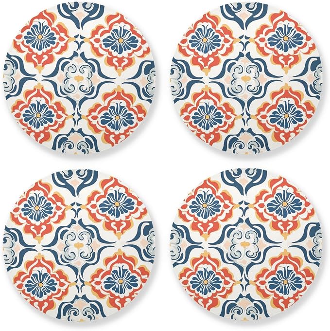 Seamless Asian Traditional Patterns Round Drink Coaster Set of 4 Heat Resistant by KLL