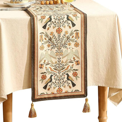 bilin gaier Designer French Linen Extra Long Table Runner, Floral Pattern by bilingaier