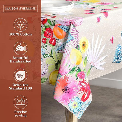 Maison d' Hermine Table Cloth Rectangle Table 100% Cotton 60 x 90 Inches Tablecloth Reusable Decorative for Dining Room Farmhouse Home Valentines Day Decorations Spring Summer - Jardin D'Ete - Fog