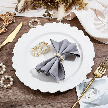 Peacoblue 120Pcs Gold Napkin Rings Imitation Pearl Ring Napkin Holder for Table Decor Settings, Vintage Napkin Ring for Wedding Christmas Thanksgiving Day Party