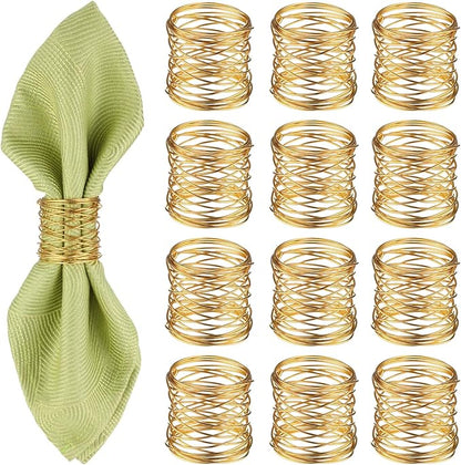 12 Pieces Napkin Rings Holders Handmade Round Mesh Heavy Duty Metal Napkin Rings Holder for Dinner Decoration Dining Table Parties Wedding Christmas(Gold)