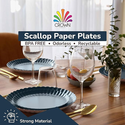Trendables Scalloped Paper Plates 8.5 Inch & 10.5 Inch 40 Pcs Dinner Plate Set Fancy Disposable Plates for Party for 20 Guests 20 X 8 & 20 X 10 Large & Small Paper Plate Set for Parties Black Aqua