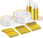 150 PCS Gold Disposable Dinnerware Set for 25 Guests, Gold and White Plastic Plates for Party, 25 Dinner & Salad Plates, 25 Cups, 25 Forks Knives Spoons for Wedding and Party Supplies