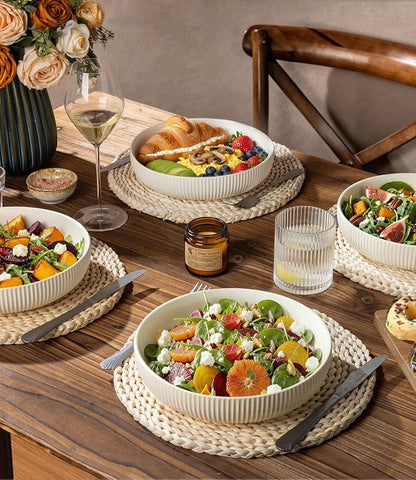 8.5" Ceramic Pasta Bowls Set of 4, Salad Bowls | Versatile Serving Bowls - Image 6