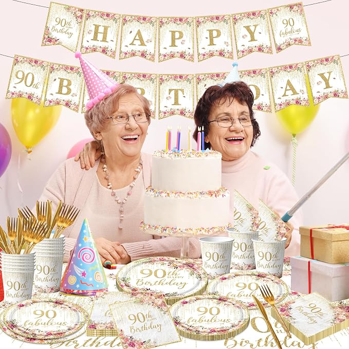 90th Birthday Party Tableware, Includes Plates, Tablecloth, Serves 20 - Image 3