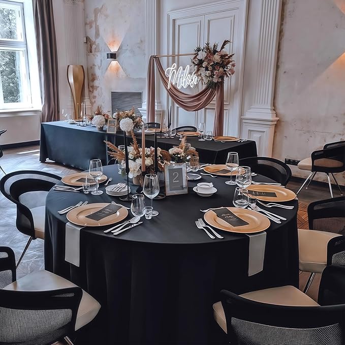 8 Pack Round Tablecloth 120 Inch Cloth Black Tablecloth for Round Tables, Washable Polyester Table Cloth Stain and Wrinkle Resistant Decorative Table Cover for Wedding Party Dining Banquet