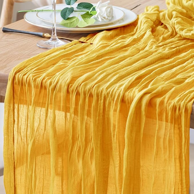 Cheesecloth Table Runner 10FT Gold Boho Gauze Rustic Sheer Table Runners | by Xiomot