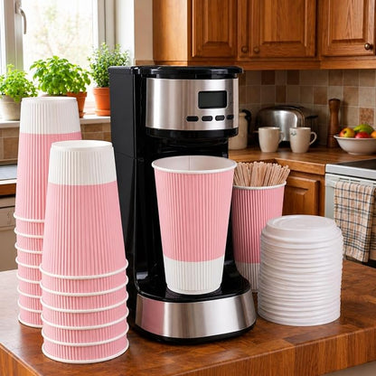 Restaurantware 16 Ounce Ripple Wall Disposable Coffee Cups, 500 Insulated Light - Image 3