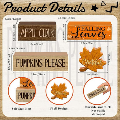 Moucuny 4 Pcs Fall Decoration for Home Wooden Maple Leaf Thanksgiving Table - Image 3