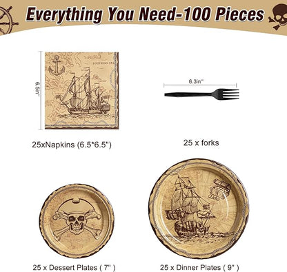 100 Pcs Disposable Pirate Tableware Set - Image 2