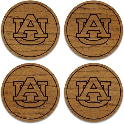 LazerEdge Auburn Tigers Wooden Coaster Set - Cherry Wood - Officially Licensed Product - 4-Pack