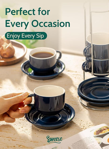 Sweese 8 Ounce Porcelain Stackable Cappuccino Cups - Image 5