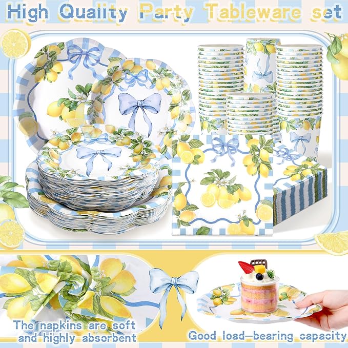 250 Pcs Amalfi Lemon Disposable Paper Plates and Napkins | Italian Amalfi Coast - Image 4