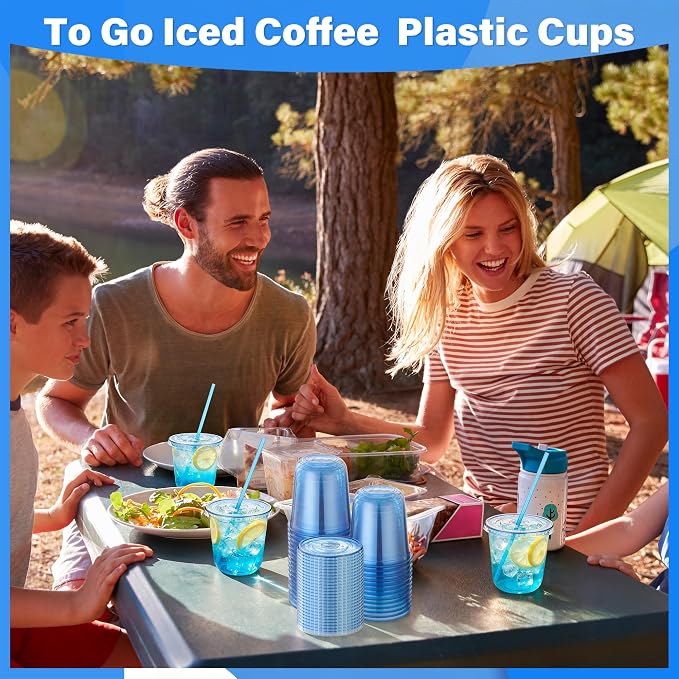 KesaPlan 50 Pack 12 oz Blue Plastic Party Cups - Image 7