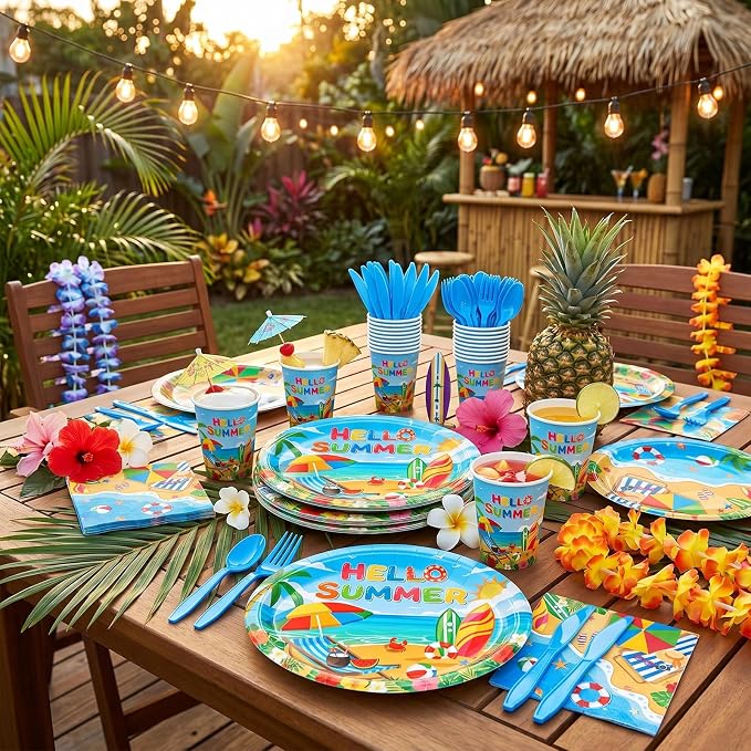 350 Pcs Beach Party Decorations 12 in Disposable Oval Hello Summer Plates - Image 6