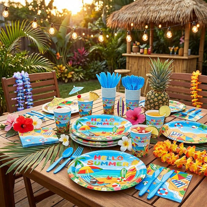 350 Pcs Beach Party Decorations 12 in Disposable Oval Hello Summer Plates - Image 6