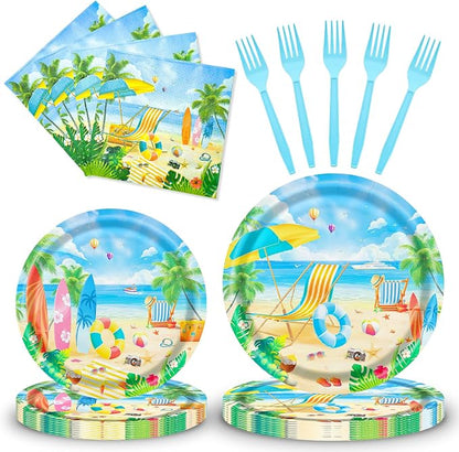 96 Pieces Summer Beach Plates and Napkins Set, Tropical Disposable Tableware by GistomeHome