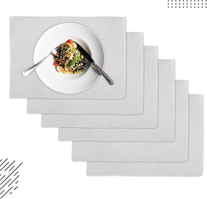 Encasa XO Dining Placemat Set of 6 | Light Grey Color | Fine Ribbed Cotton Table mat | Size 19x13 in | Machine Washable