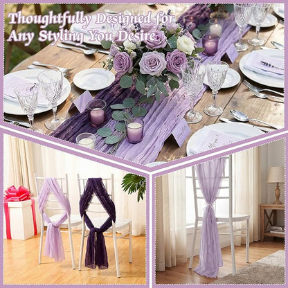 12 Pcs Gradient Purple Cheesecloth Gauze Table Runners | Boho Wedding Decor - Image 5