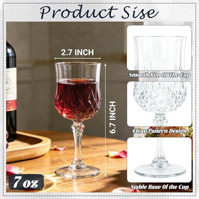 48Pack Plastic Wine Glasses, 7oz Vintage Goblets - Image 2
