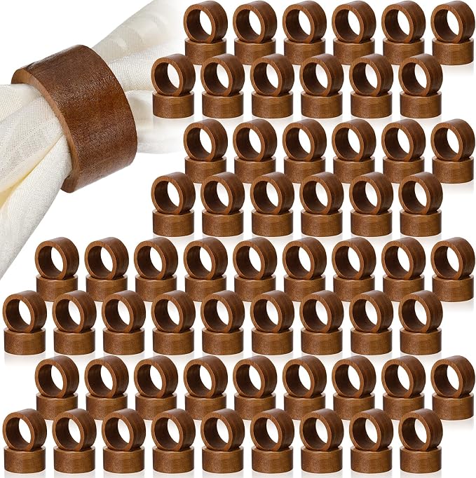 Zhehao 100 Pcs Wood Napkin Rings Bulk Acacia Brown Table Napkin Holder Buckles by Zhehao