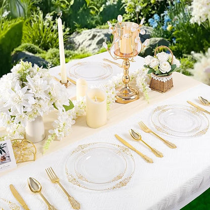 102PCS Clear Gold Plastic Plates - Clear Disposable Plates with Gold Rim - Clear Party Plate Include 51PCS Dessert Plates, 51PCS Dinner Plate for Weddings & Parties