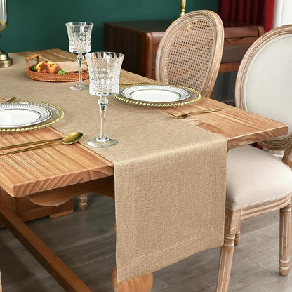 NEWISHER Farmhouse Rustic Faux Linen Solid Flaxen Table Runner 13x48inch | by Newisher