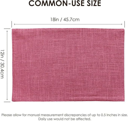 Placemats Set of 6, Bilayer Thickened Linen Place Mats Heat Resistant Machine Washable Wrinkle Free Carefully Selected Polyester Mats for Kitchen/Dining/Coffee Table (Pink)