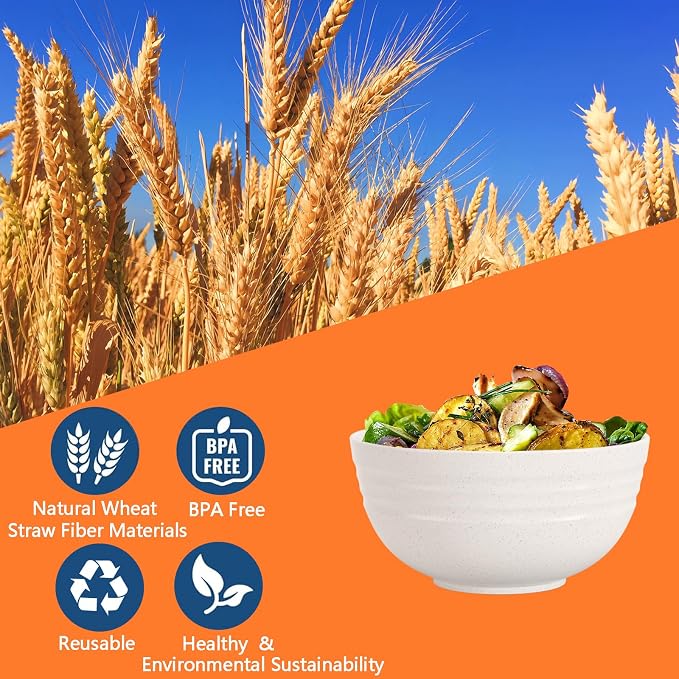 【Non Ceramic】 68 Oz Salad Bowls, Large Serving Bowls 6 Pcs Unbreakable Ramen - Image 3