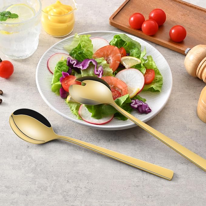 Gold Salad Serving Utensils Set of 2, 9.4 Inch Stainless Steel Salad Tossing - Image 6