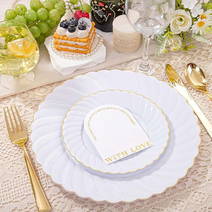YOUBET 125PCS White and Gold Plastic Plates - Image 5