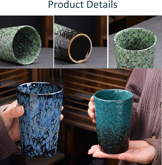 Japanese tea cups Set of 2 Chinese/Japanese style 12oz Handle-less Ceramic Tea - Image 4