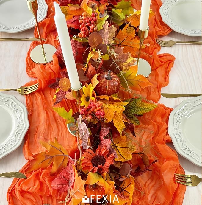 Orange Cheesecloth Table Runner Fall Wedding Bridal Shower Home Decor | 35x120 - Image 5