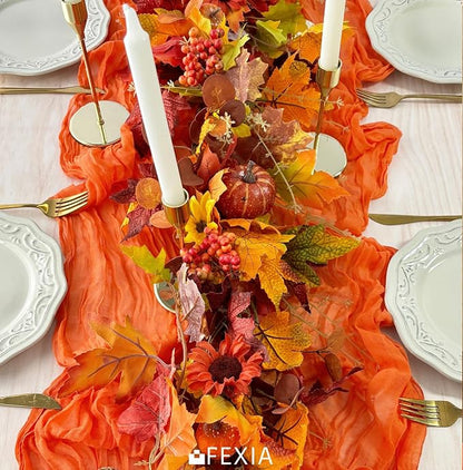 Orange Cheesecloth Table Runner Fall Wedding Bridal Shower Home Decor | 35x120 - Image 5