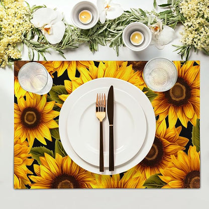 Sunflower Placemats Set of 4 - Yellow Flowers Place Mats Rectangle Spring Summer Floral Table Mats Botanical Blossom Placemats Dinner Party Decor 12x18 inch
