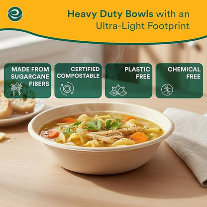 ECO SOUL 100% Compostable 24 Oz Soup Bowls [100-Pack] Disposable Sturdy Bowls I Heavy Duty Paper Bowl I Eco-Friendly Salad Bowl I Biodegradable Large