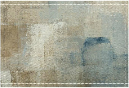 Gradient Placemat Set, Modern Minimal Fashion Abstract Beige Brown Blue Art Oil Painting Brush Strokes Patchwork Pattern Home Decor Linen Table Mats for Dining Room Kitchen Party (17x12in) x2P