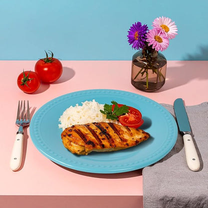 Melamine Beaded Dinner Plate Set of 6, 11inch, Aqua, BPA Free, Platter, Serving Dishes, Chip & Break Resistant, Lightweight, Durable, Great for Dining, BBQs, Picnics, Weddings & Everyday Meals