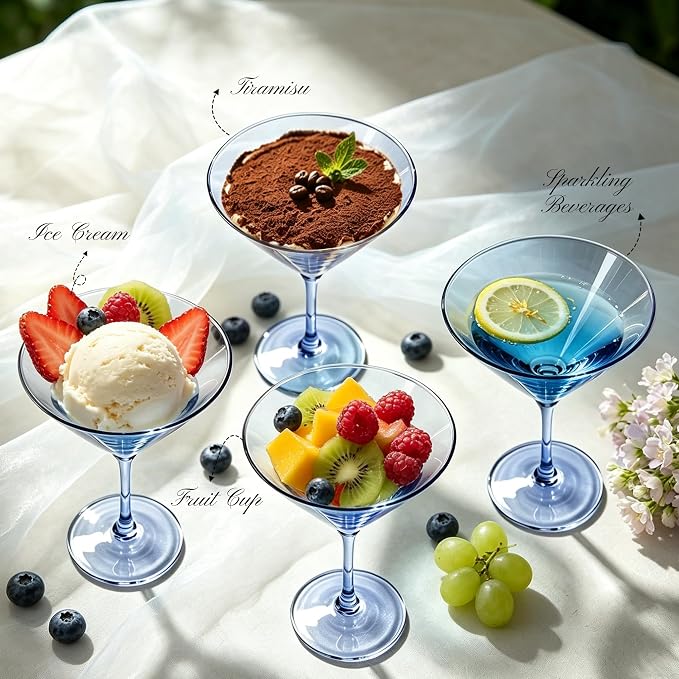Plastic Martini Glasses Set of 12, 9 oz Blue Cocktail Cups | Unbreakable - Image 3