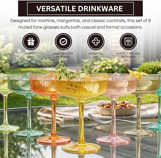 Khen Acrylic Ribbed Vintage Art Deco Martini Glasses - Image 4
