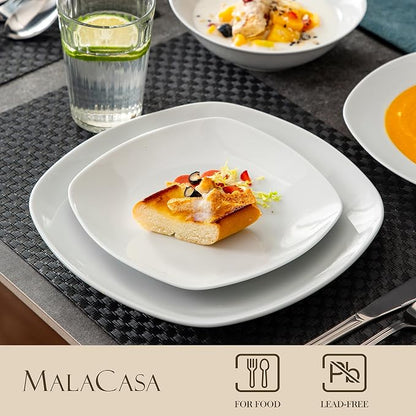 MALACASA Dinnerware Sets, 24-Piece Porcelain Square Dishes, Chip and Scratch - Image 4