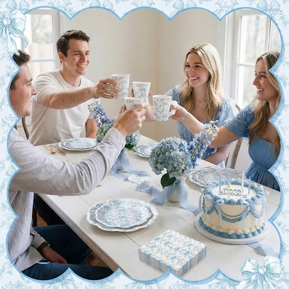Pickmesh 252 Pcs Blue Bow Floral Tea Party Supplies - Image 7