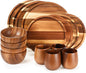 16 Pcs Acacia Wood Dinnerware Set, Round Wooden Plates, Solid Wooden Bowls and by Maxdot