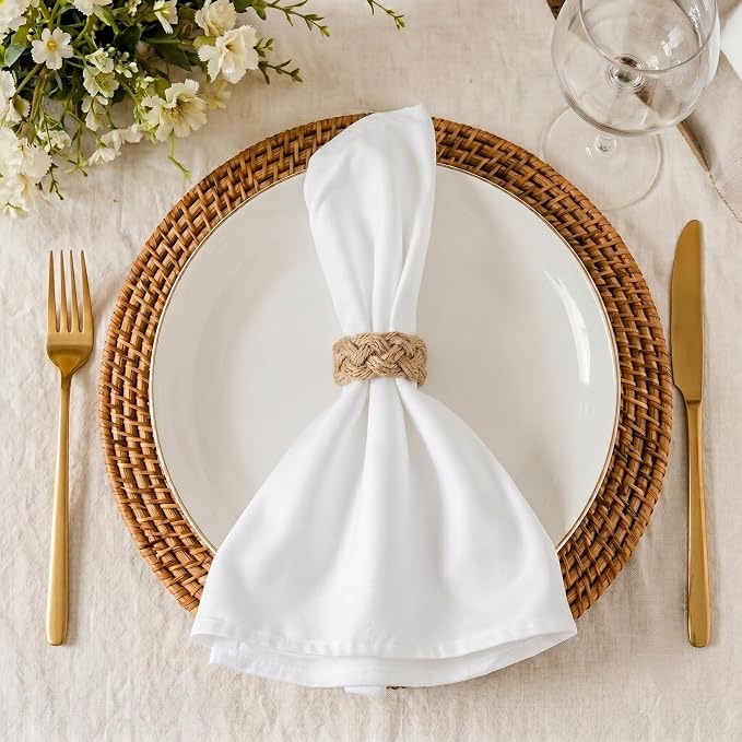Braided Jute Napkin Rings Set of 6, Minimalist Round Woven Napkin Holders - Image 2
