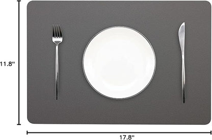 Wipeable Placemats Leather Table Mats Waterproof Heat-Resistant Easy to Clean for Dining Table Set Kitchen Table (6, Grey)