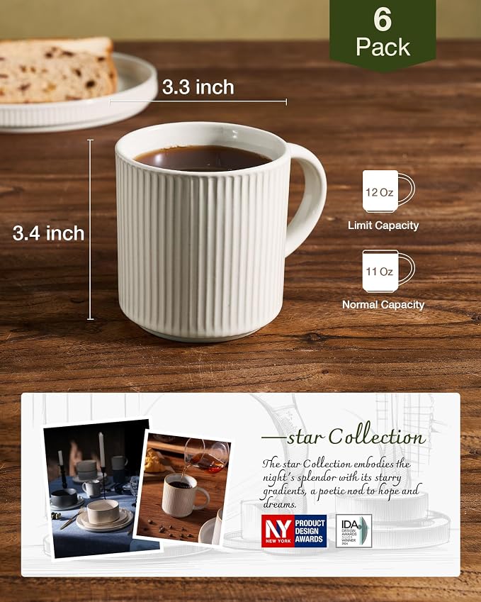 famiware Coffee Mug Set for 6, Star 12 oz Catering Mugs Cup Set - Image 5