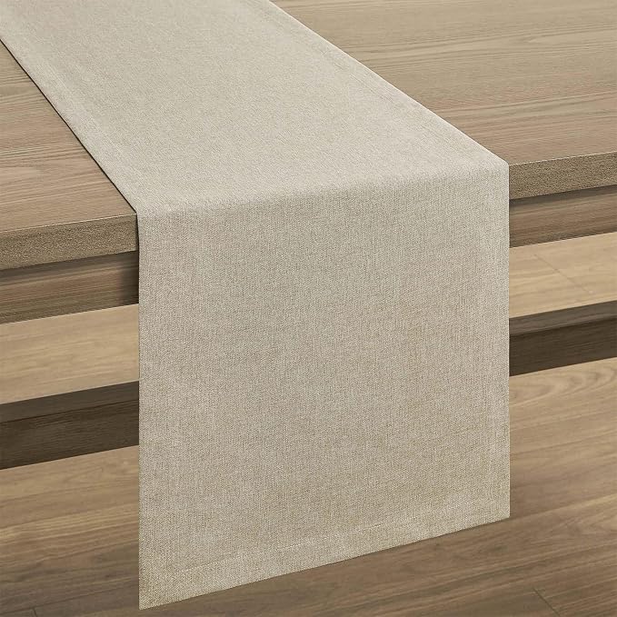 Basic Linen Style Table Runner, 14x48 Inch Natural | Mitered Corner Design - Image 7