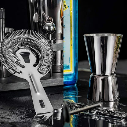 Soing 24-Piece Cocktail Shaker Set,Perfect Home Bartender Kit for Drink Mixing,Stainless Steel Bar Tools With Stand,Velvet Carry Bag & Recipes Cards Included (Black)