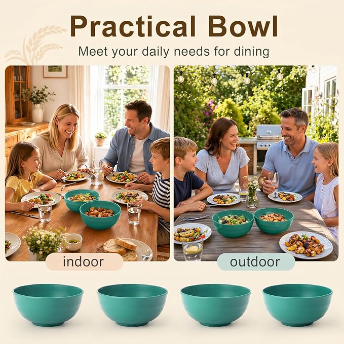 60oz Large Cereal Bowls Sets of 8, Unbreakable & Stackable Wheat Straw Bowls - Image 7