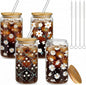 Mumufy 4 Pack Wildflower Glass Cups Gift Aesthetic Cute Glass Cup Tumbler by Mumufy